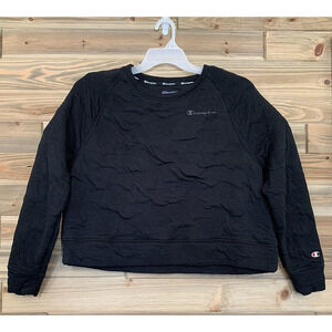 CHAMPION Black Embossed Long Sleeve Cropped Crew Neck Sweatshirt Women's Size L